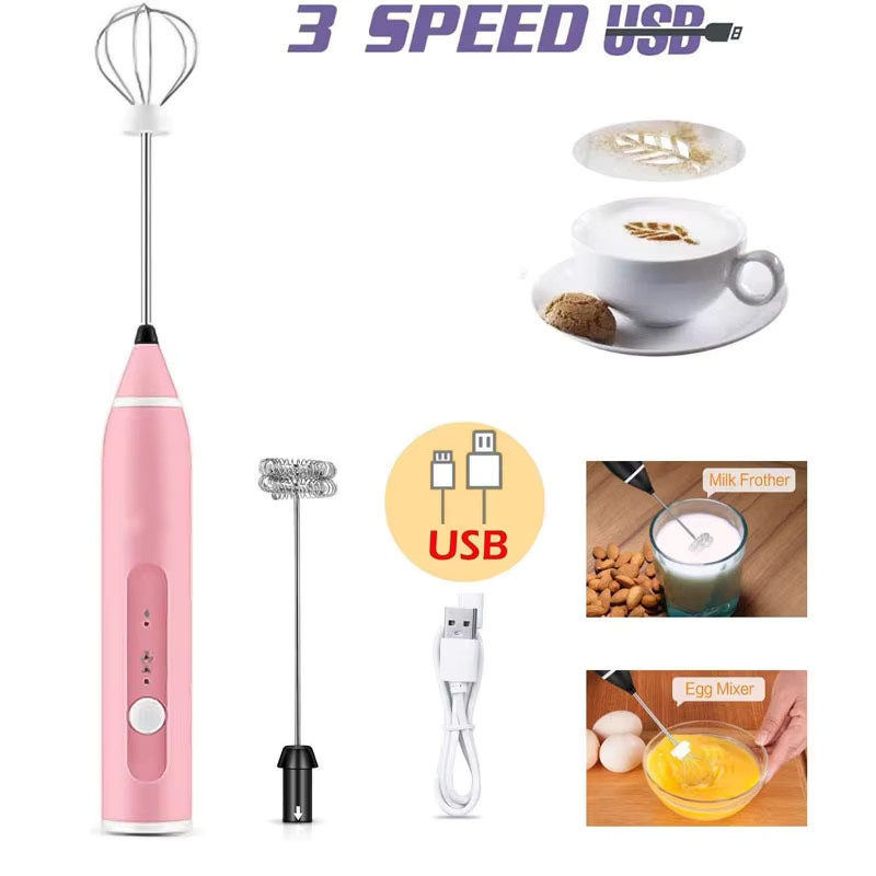 XIADYINJIA Elektrischer Milchaufschäumer und Eierschläger in Pink, Tragbarer Handmixer für Kaffee und Backen - Bild 3