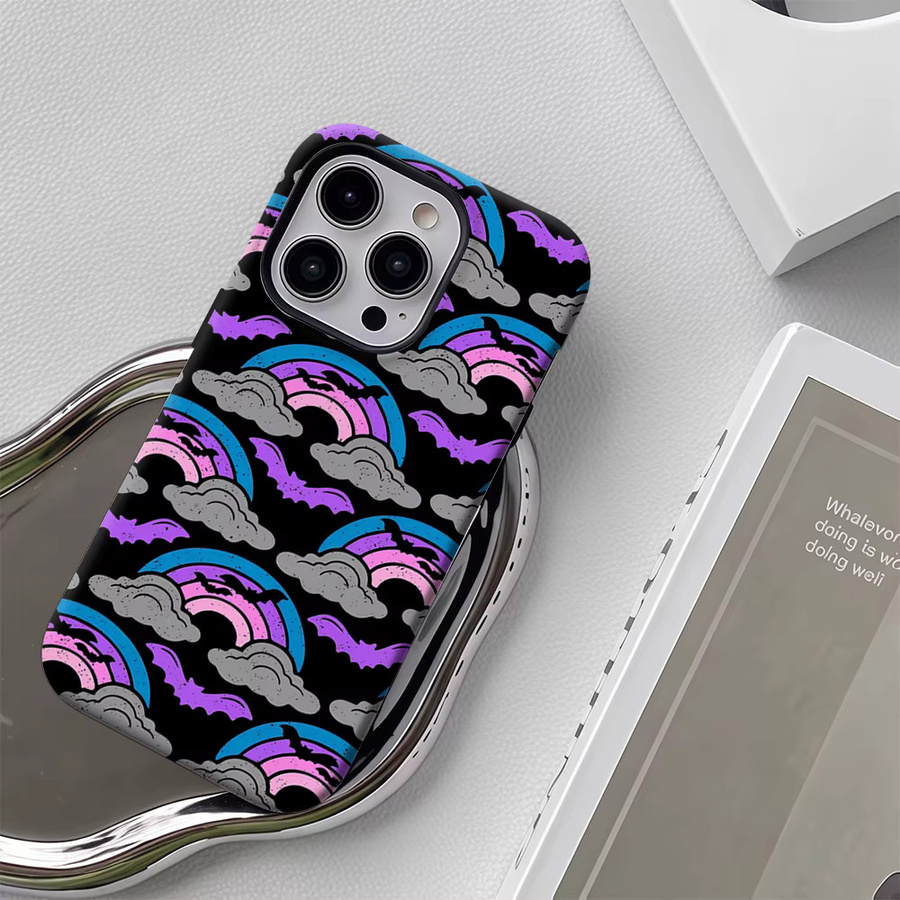 Handyhülle mit Halloween-Regenbogen- und Fledermausmuster für Apple iPhone 17 16 15 14 13 Pro Max Plus, doppelschichtige Rückseite, mehrfarbig - Bild 4