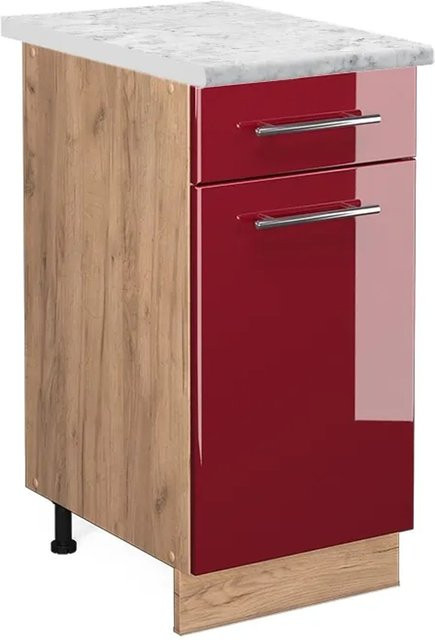Vicco Küchenunterschrank Fame-Line Bordeaux Hochglanz in Rot, Gold und Eiche mit Soft-Close-Türen, B: 40 cm, H: 82 cm, T: 60 cm - Bild 1