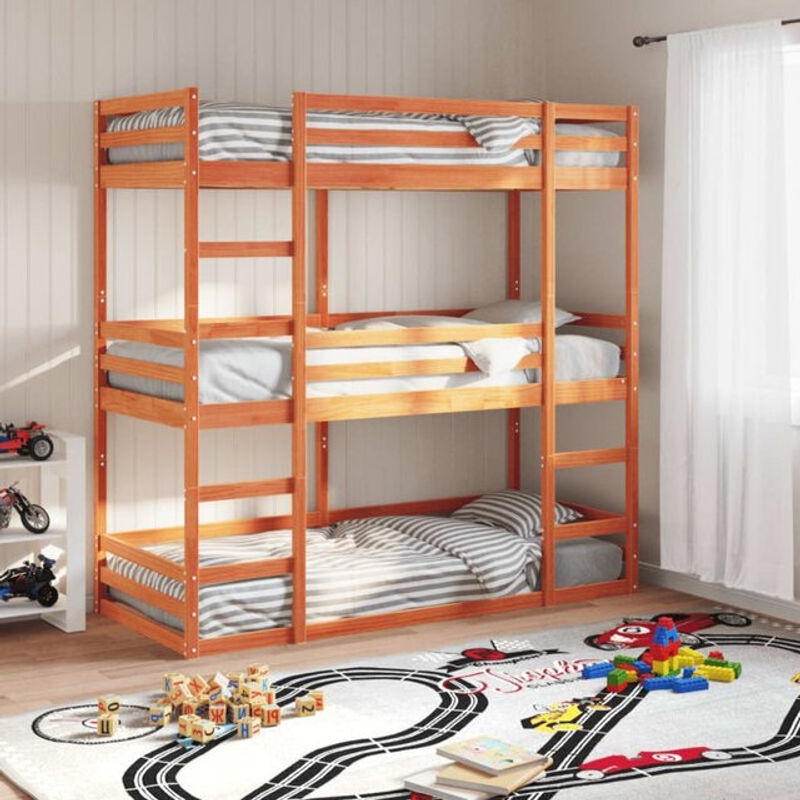 Vidaxl Dreifach-Etagenbett aus Massivholz Kiefer in Braun, B/T/H: 80 x 200 x 187,5 cm - Bild 1