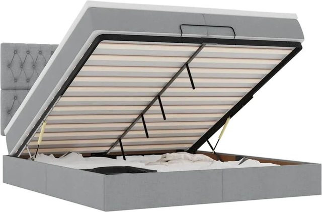vidaXL Ottoman-Bett mit Matratzen und LED-Beleuchtung in Hellgrau, B/T/H: 200 x 200 x 28 cm - Bild 1