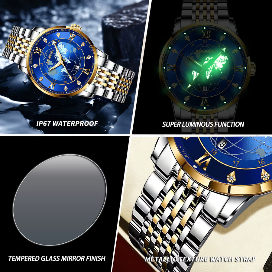 BINBOND Armbanduhr, Quarz, Edelstahl, Bicolor, Blau, Herren - Bild 6
