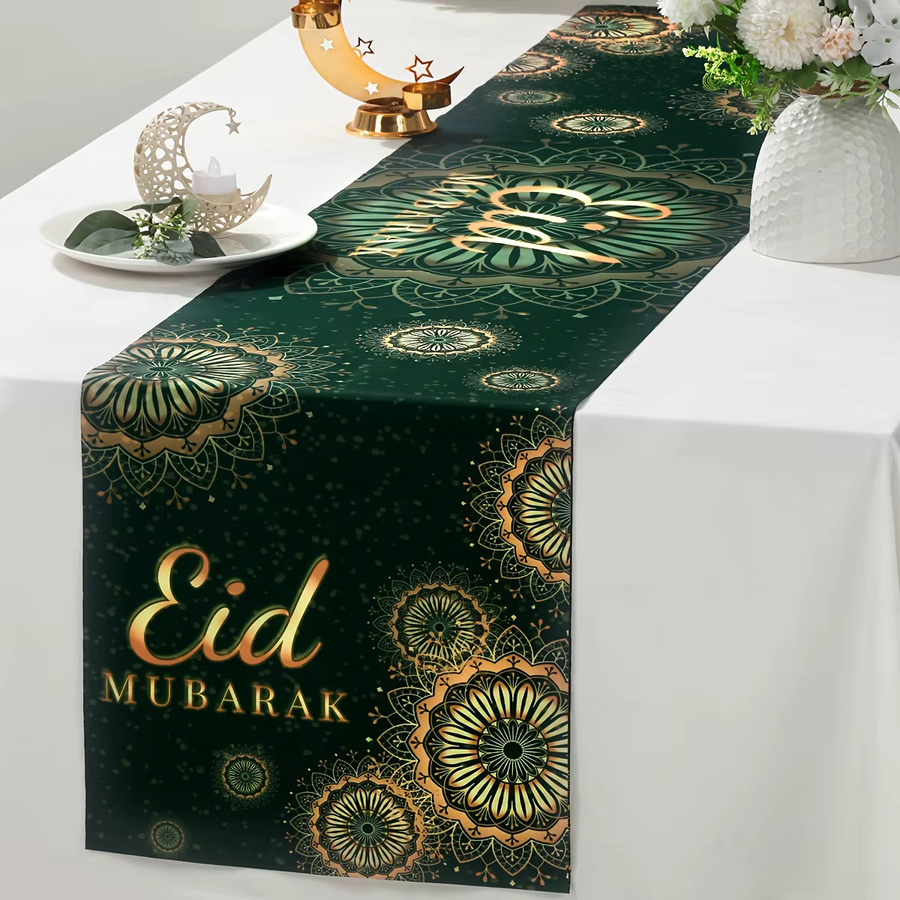 VIKAMA Tischläufer Eid al Fitr Mubarak mit Mond, Stern und Schloss in Grün, B/H: 33 x 90 cm - Bild 2