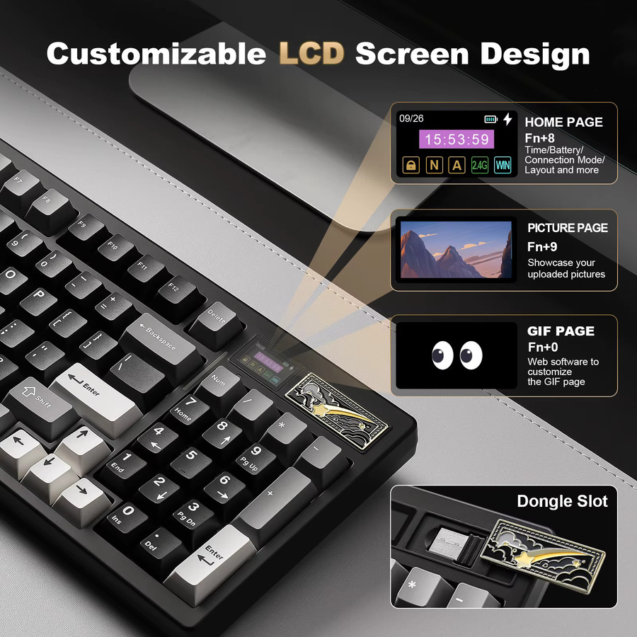 YUNZII IF99 Mechanische Gaming-Tastatur in Schwarz mit Smart LCD Display, QMK/VIA Custom, Wireless und RGB-Beleuchtung für Mac und Windows - Bild 3