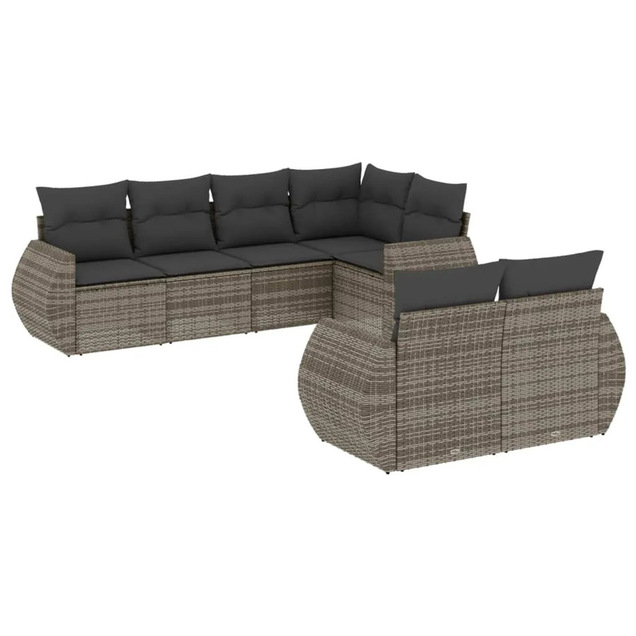 vidaXL 7-tlg Garten-Sofagarnitur in L-Form aus Poly Rattan in Grau mit Kissen und Stauraum - Bild 2