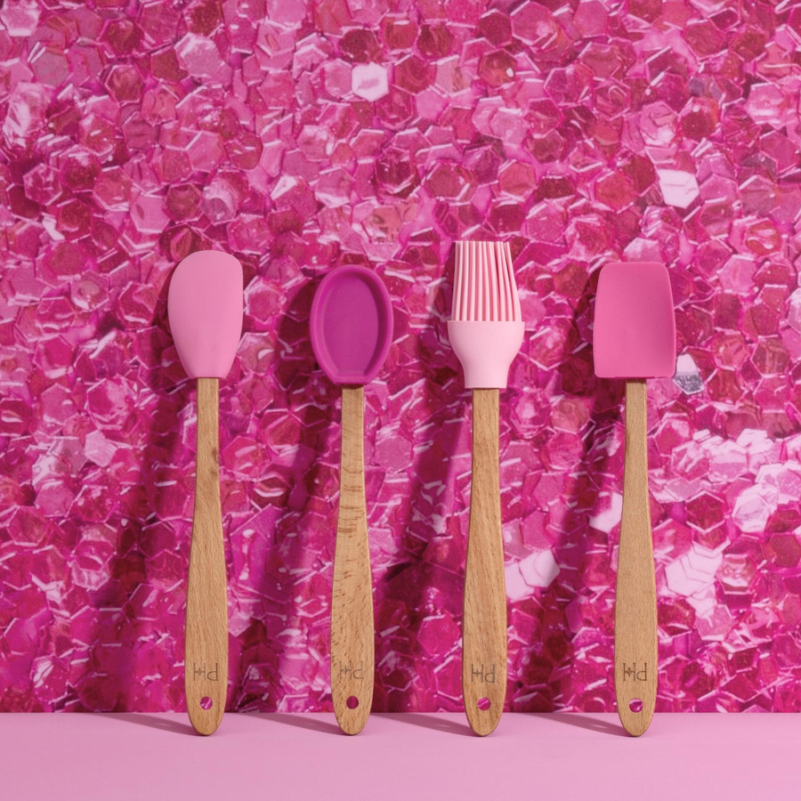Paris Hilton Backhelfer-Set mini, 4-teilig, pink und braun mit Holz und Silikon - Bild 2