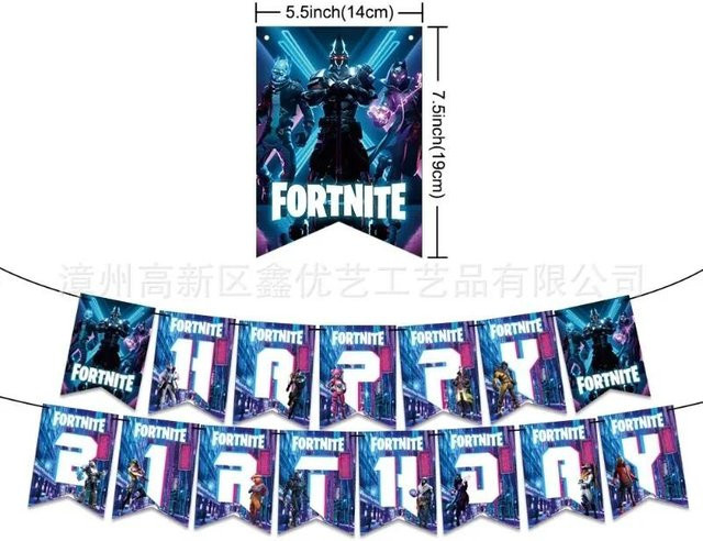 Fortnite Geburtstag Dekoration Set mit Banner und Luftballons in Blau von Discover Intime - Bild 1