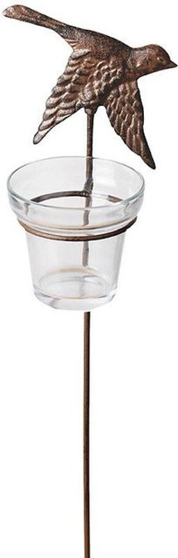 Esschert Design Teelichthalter Gartenstab Vogel aus Gusseisen in Antik-Braun, Höhe: 42 cm - Bild 1