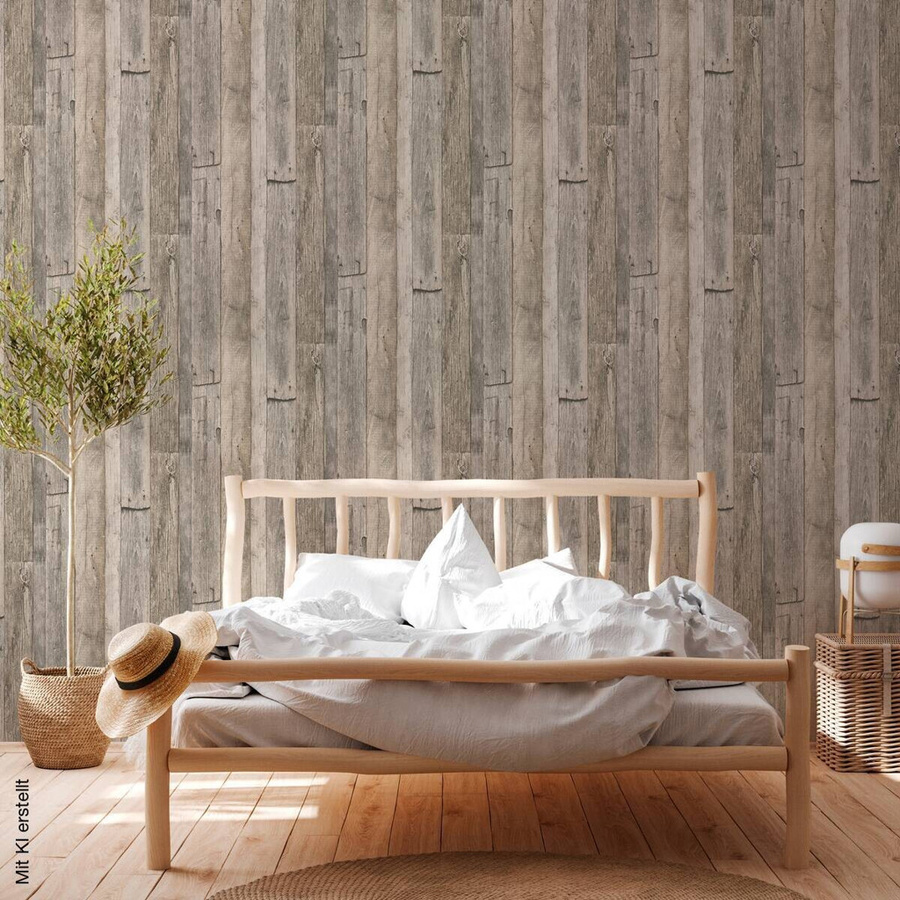 A.S. Création Vliestapete Holzoptik in Schwarz, Beige und Grau, B/H: 53 x 1005 cm - Bild 4