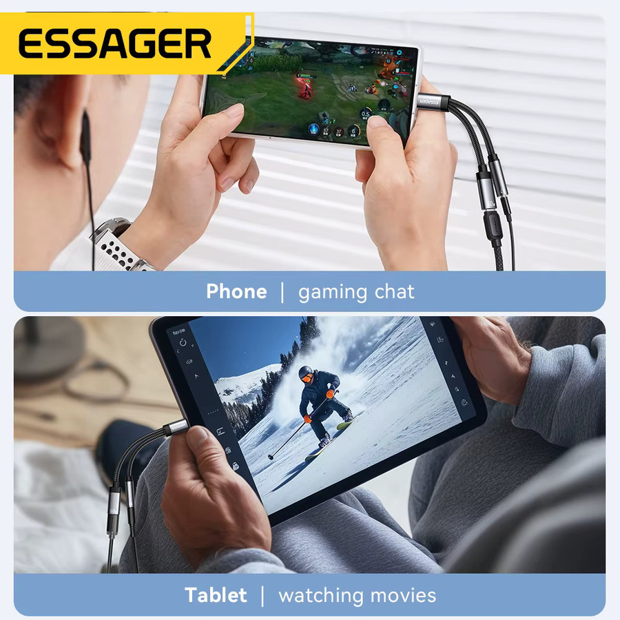 ESSAGER 2-in-1 USB-C Audioladegerät-Adapter mit 3,5-mm-Klinkenanschluss und PD 60 W Schnellladung für iPhone, Android, Tablet und PC - Bild 6