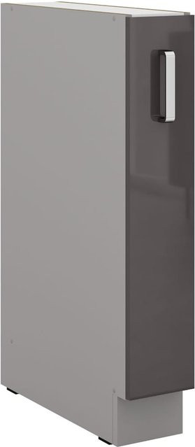 Küchenunterschrank Bianca Grey Hochglanz Grau mit Schrankauszug 15 cm - Bild 1