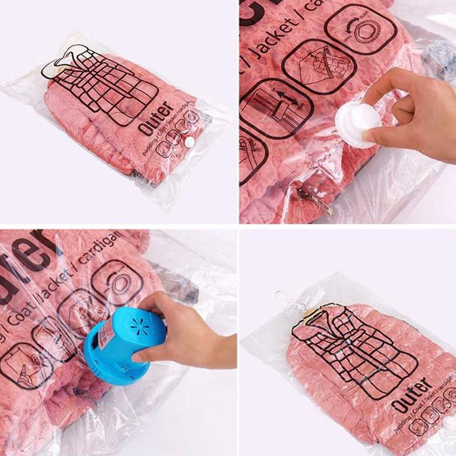 Neoglint Hängender Vakuumkompressionsbeutel mit seitlichem Zug und Kleiderhaken in Pink - Bild 1
