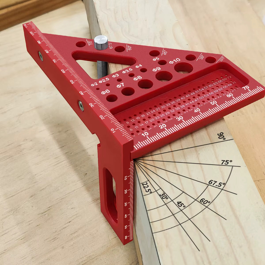 JIGHOLE Metrisches Gehrungsdreieck-Lineal aus Kunststoff in Rot für die Holzbearbeitung und als 3D-Mehrwinkel-Messwerkzeug - Bild 3