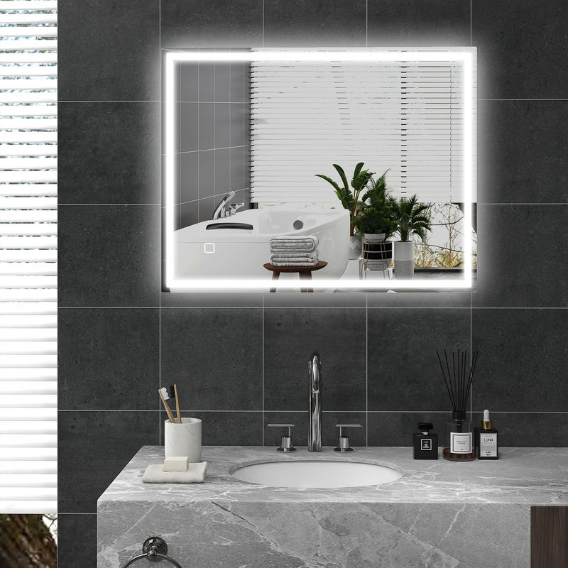 HOMCOM Badezimmerspiegel mit LED-Beleuchtung, Memory-Funktion und Touchschalter, Silber - Bild 2