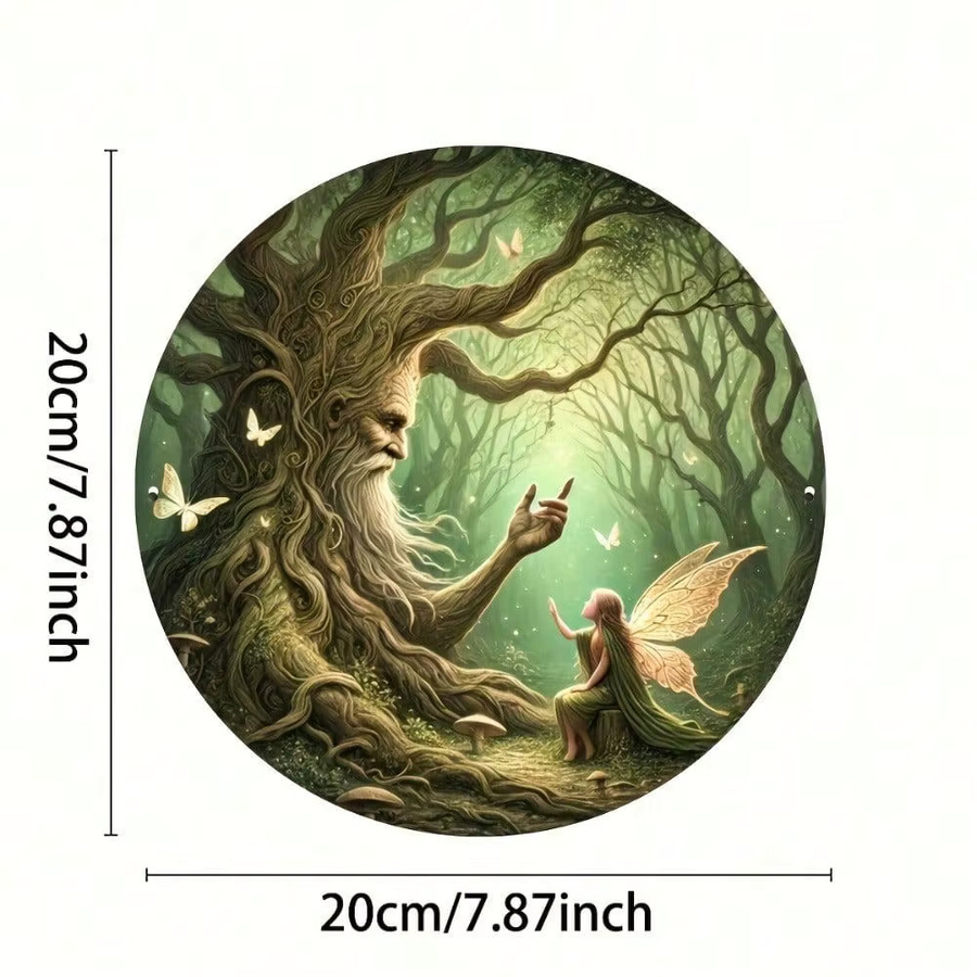 CIFBUY Vintage-Wandkunst aus Metall Rundes Waldszenschild mit Fantasy-Illustration in Mehrfarbig, UV-beständig - Bild 3