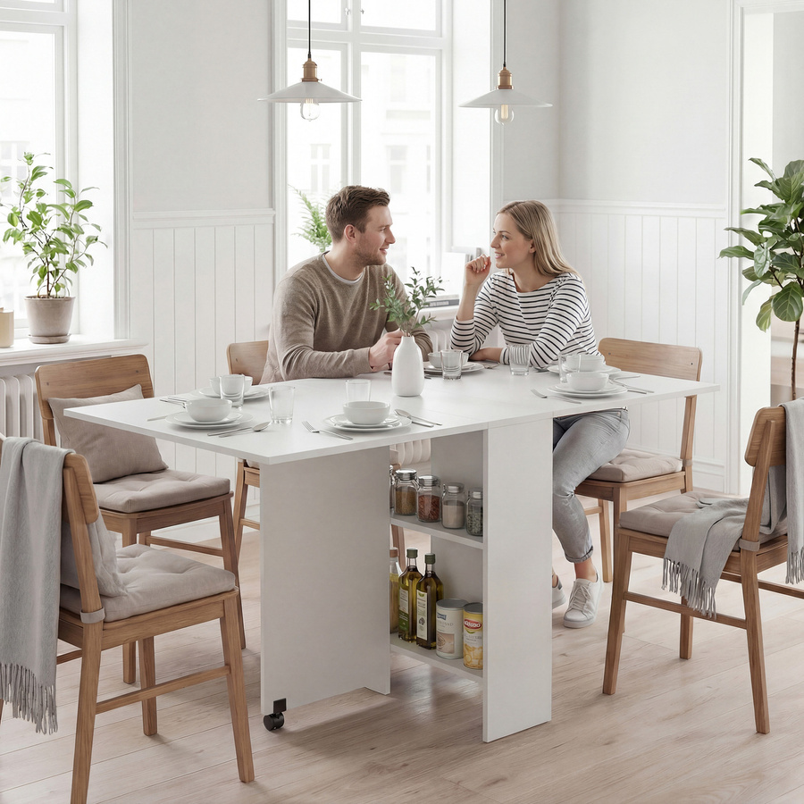 HOMCOM Klapptisch als Esstisch, Schreibtisch oder Beistelltisch in Weiß, B/T/H: 140 x 80 x 74 cm - Bild 2