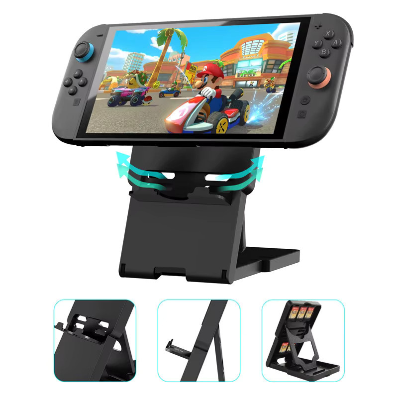OULLX Schreibtischständer für Nintendo Switch 2 und OLED, faltbarer Halter in Schwarz, verstellbare Halterung für Tablet, Telefon und Kindle - Bild 4