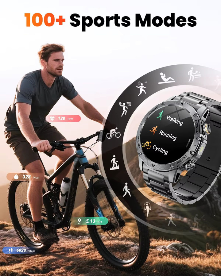 GUHUAVMI Smartwatch, T-REX3, Schwarz, Edelstahl, 1,7 Zoll, Herren - Bild 5