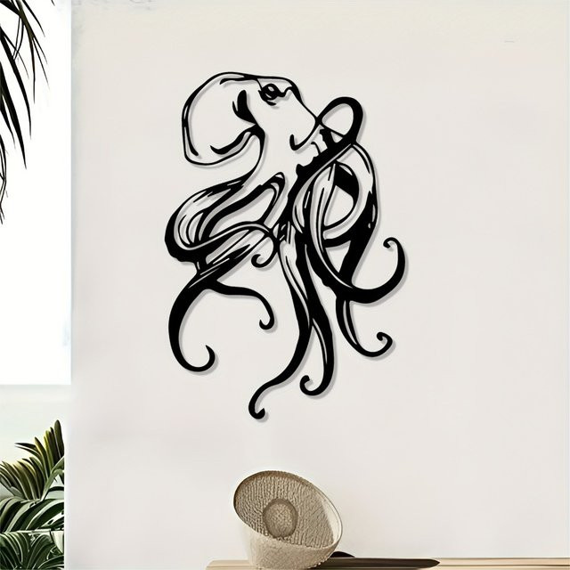 CIFBUY Oktopus Metall-Wandkunst Nautische Skulptur in Schwarz - Bild 1