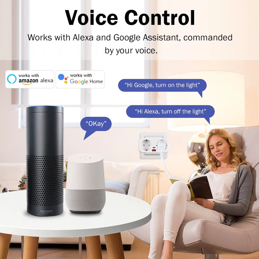 MANHOT 2-in-1 WLAN Smart-Steckdose mit PD20W/25W Schnellladestecker, Dual-Outlet, Weiß, kompatibel mit Tuya, Alexa und Google Home - Bild 4