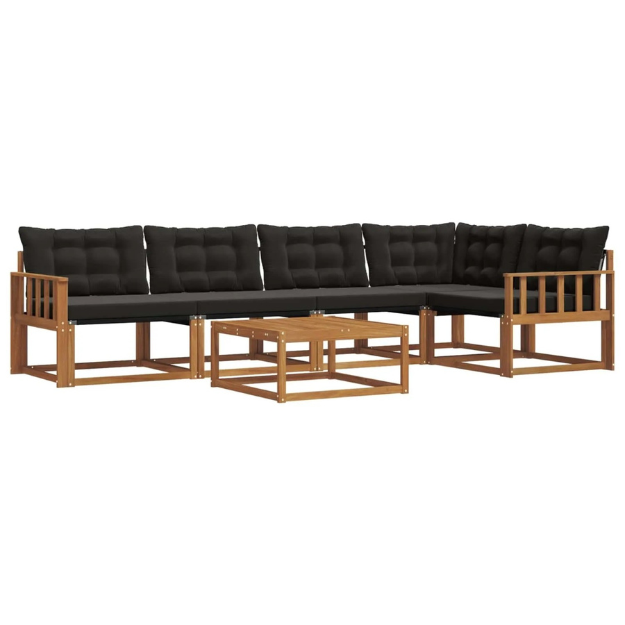 vidaXL Outdoor-Sofagarnitur 6-teilig aus Akazienholz und Textilene in Schwarz und Natur mit Kissen - Bild 2