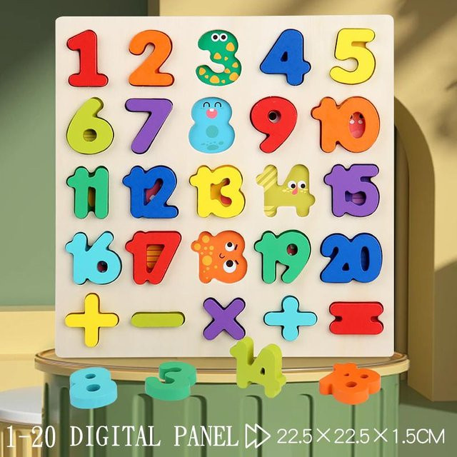 Alphabetische Arithmetik Zahl Geometrische Formen Holzpuzzle, Lernspielzeug, ab 3 Jahre - Bild 1