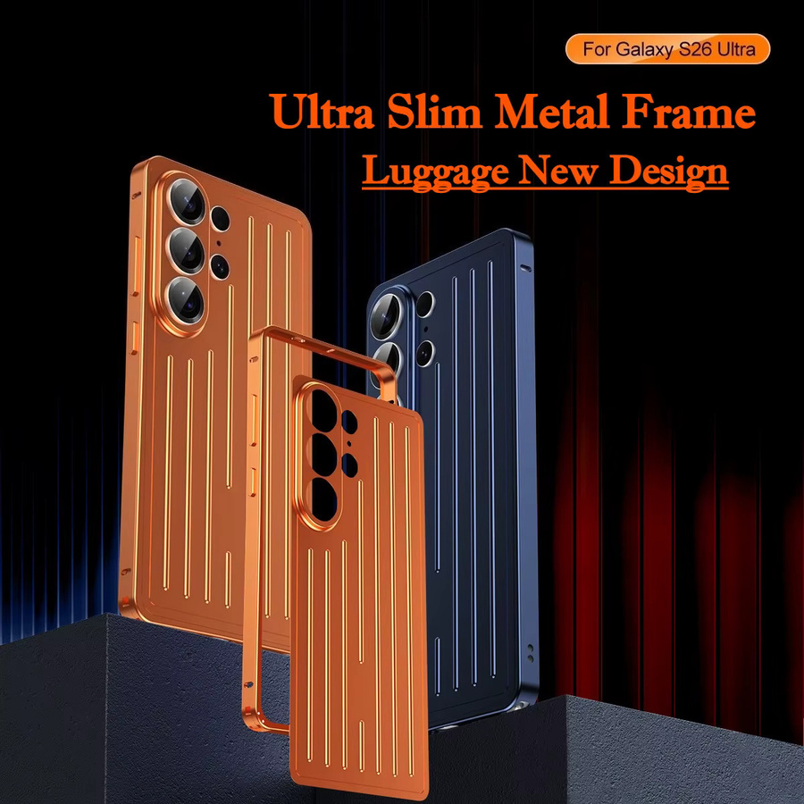Stoßfeste Schutzhülle aus Aluminiumlegierung mit 3D-Wellenstreifen für Samsung Galaxy S26 Ultra Sle in Silber und Orange - Bild 1