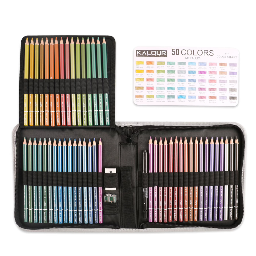 KALOUR Buntstifte Set mit 54 Stück und 50 Farben in einem Nylonetui mit Reißverschluss, Multicolour - Bild 2