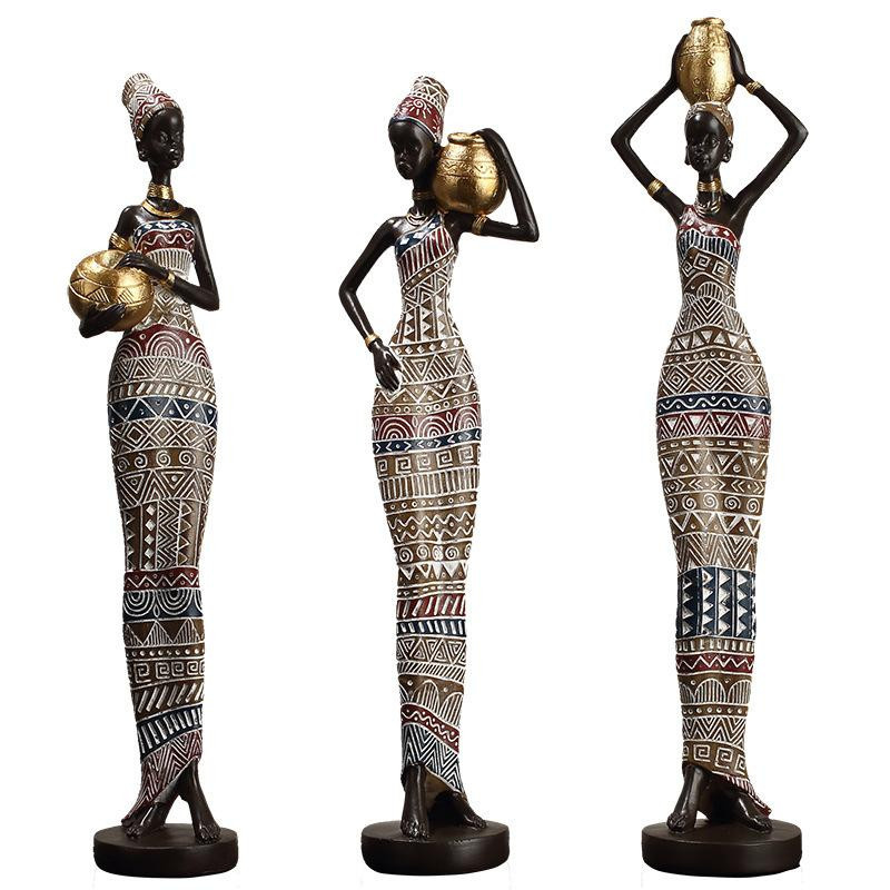 Yiran Furniture Skulptur Exotische Schwarze Frau im Ethno-Stil aus Kunstharz, Farbe: Schwarz/Mehrfarbig - Bild 3