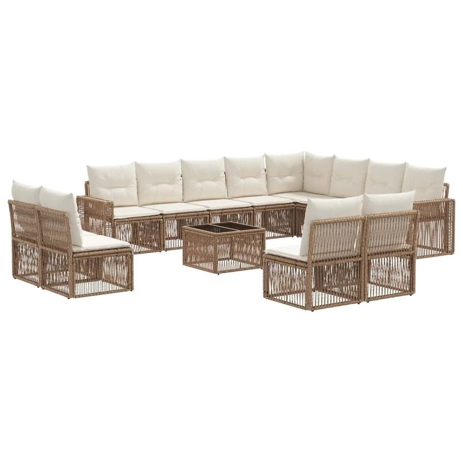 vidaXL Gartensofa-Set 13-teilig aus Poly-Rattan in Beige mit Polsterung und Armlehnen - Bild 2