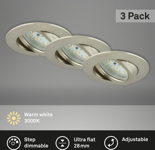 Briloner LED-Einbaustrahler Attach Dim 3er Set, Nickel Matt, Durchmesser: 8,2 cm - Bild 1