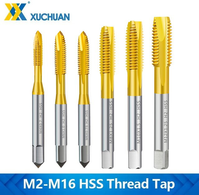 xcan Gewindebohrer HSS Titan Beschichtet mit gerader Flöte in Gold, Metrische Gewinde M2 bis M16 - Bild 1