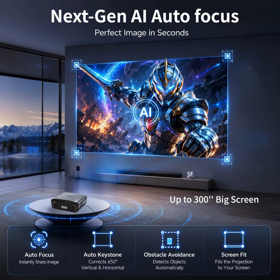 CWEUG Heimkino Projektor mit Google TV, 4K UHD Native 1080P, 4200 ANSI Lumen, TOF Autofokus und Dualen Lautsprechern, Schwarz - Bild 4