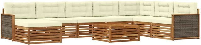 vidaXL Outdoor-Sofagarnitur aus Massivholz Akazie in Braun und Beige, 9-teiliges Set mit UV-beständigen Polstern und Armlehnen - Bild 1