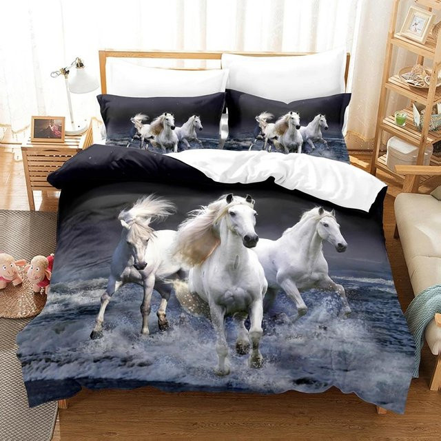 Pferde Bettwäsche Set mit 3D Anime Motiv von JMG Household Supplies, 3-teilig, Weiß, B/H: 210 x 210 cm - Bild 1