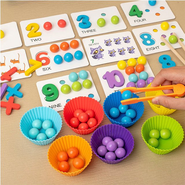 Lee's Sharing Holz Montessori Clip Perlen Spielzeug, Bunt / Mehrfarbig, ab 3 Jahre - Bild 1
