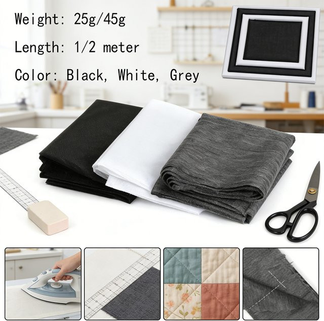 Einseitige aufbügelbare Vliesstoff-Einlage für Näh- und Patchwork-Projekte in Weiß, Schwarz und Grau - Bild 1