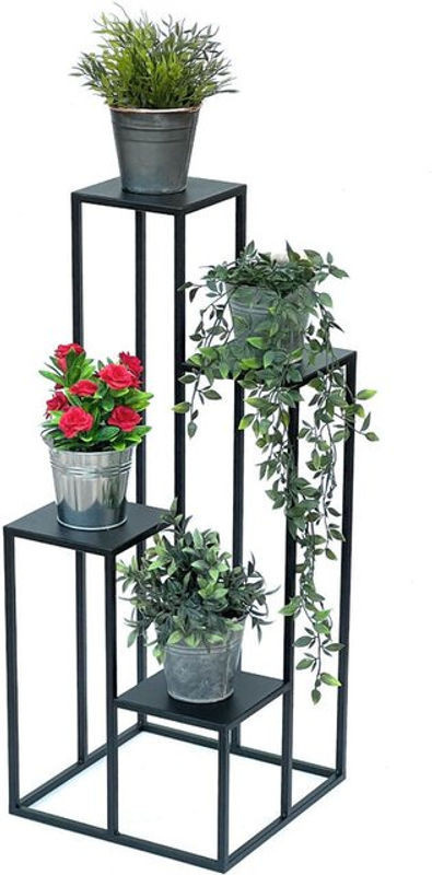 Dandibo Blumentreppe aus Metall in Schwarz, moderne Pflanzentreppe und Blumenständer, Höhe: 90 cm, B/T: 36 x 36 cm - Bild 1