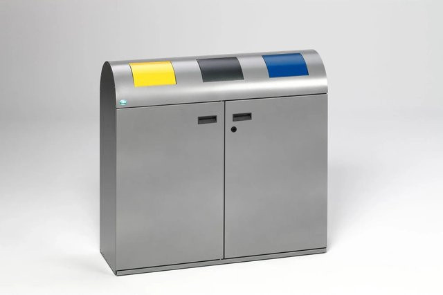 PROREGAL Wertstoffsammelstation Rund aus verzinktem Stahl in Silber mit 3 Einsätzen à 80 Liter, H x B x T: 99,5 x 108 x 37,5 cm - Bild 1