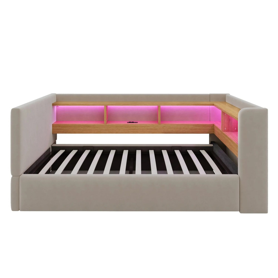 Merax Polsterbett Schlafsofa mit LED-Beleuchtung, USB-Anschluss und Bettablage in Dunkelgrau, B/T/H: 90 x 190 x 108,5 cm - Bild 2