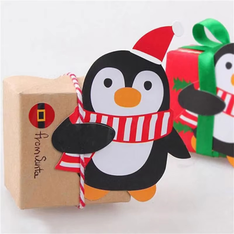 5er Packung Weihnachtliche Süßigkeiten Geschenkverpackung aus Papier mit Lutscher-Kartenhalter im Santa und Pinguin Design, Mehrfarbig - Bild 2