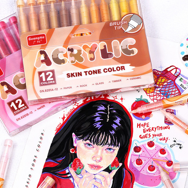 Acrylmarker-Set mit weichen Pinselspitzen in Macaron-Farben und Hauttönen für DIY Kunstprojekte, 12-24 Farben - Bild 1