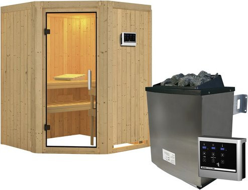 Karibu Sauna Tartu für 3 Personen mit 9 kW Saunaofen und externer Steuerung, beige - Bild 1