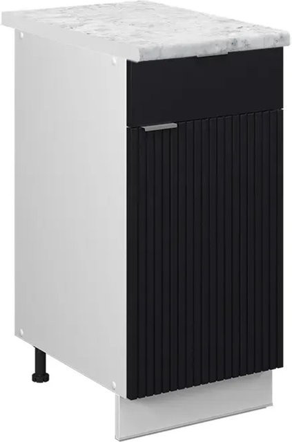 Vicco Schubunterschrank Fame-Line in Weiß und Schwarz gestreift mit Arbeitsplatte in Marmor-Optik, Breite: 40 cm - Bild 1