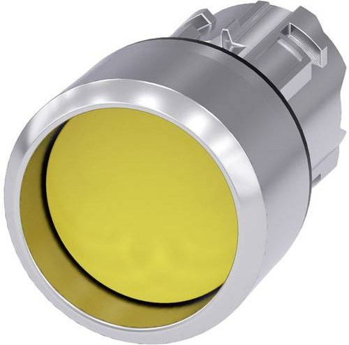 Siemens Drucktaster 3SU1050-0CB30-0AA0 mit rundem Knopf in Silber und Gelb sowie Frontring aus Metall in Hochglanz - Bild 1