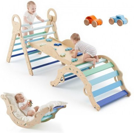 VEVOR Pikler Triangle Set, 9-in-1 Kletterspielzeug, faltbar, Blau - Bild 1