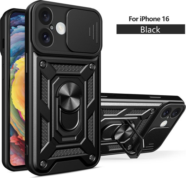 Stoßfeste iPhone 16 Schutzhülle mit Kameraschutz in Schwarz - Bild 1