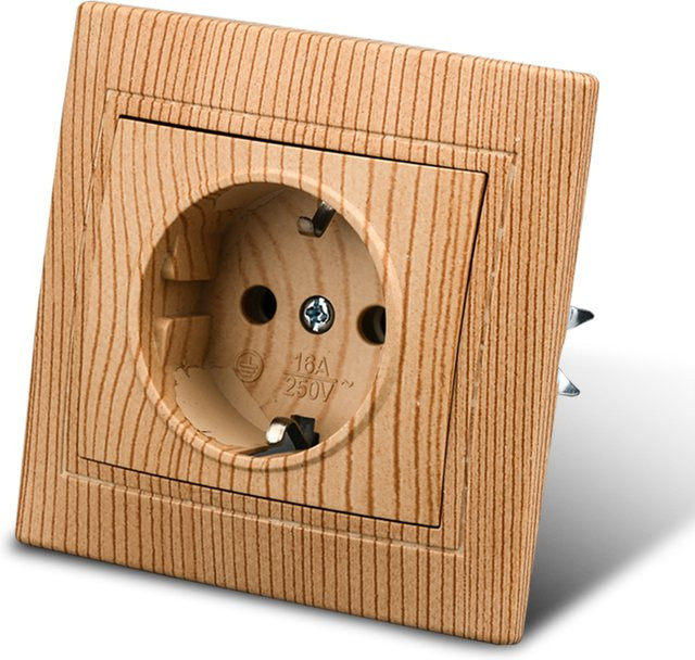 WESA Holzsteckdose in Braun, 16 A, EU-Standard Bodenwandsteckdose mit flammhemmender Kunststoffplatte, B/H: 8,6 x 8,6 cm - Bild 1