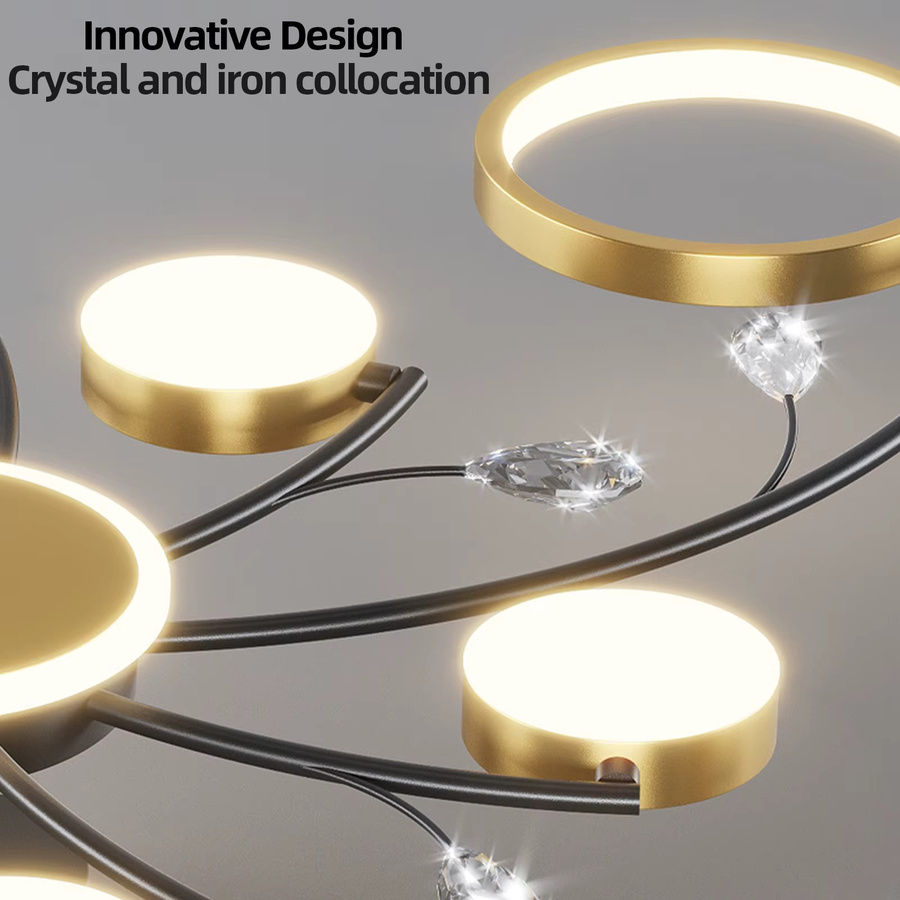 Moderne LED Pendelleuchte IRALAN in Gold und Schwarz mit Fernbedienung und Dimmfunktion für Wohnzimmer und Schlafzimmer - Bild 2