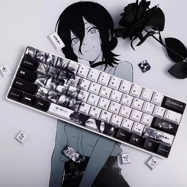 Anime Thema Tastenkappen Set in Weiß und Schwarz, maßgeschneiderte PBT Sublimation Tastaturkappen im Cherry-Profil für mechanische Tastaturen - Bild 1